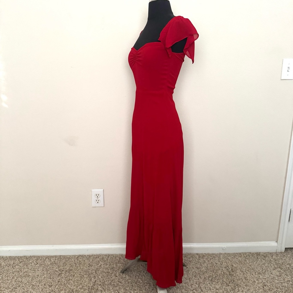 Reformation Red Off-Shoulder Butterfly Flutter Sleeve Midi Dress Size 0 - Picture 9 of 12